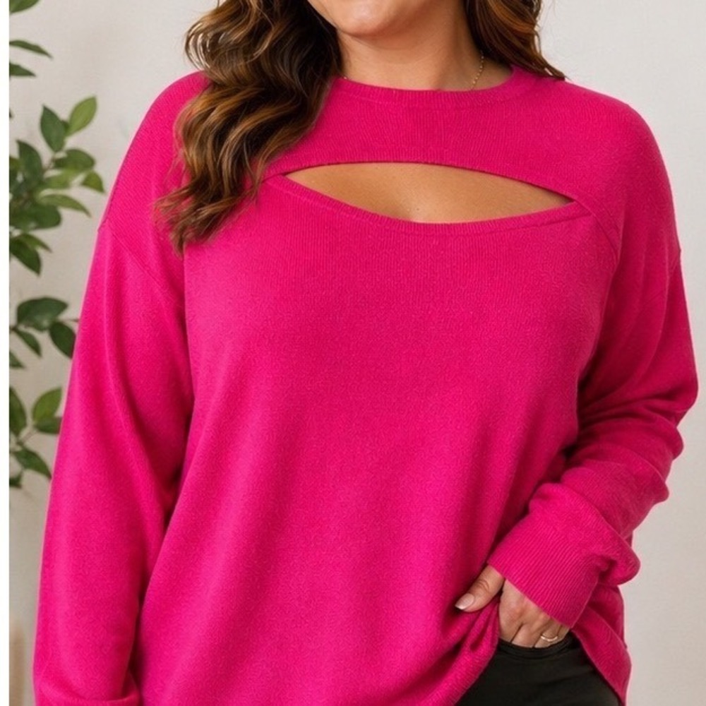 Torrid Womens Plus Size 3 Hot Pink Cutout Neckline Knit Pullover Sweater Fuchsia